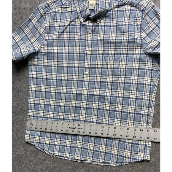 LL Bean Shirt Mens Medium Blue White Plaid Short Sleeve Button Down Stretch - Picture 3 of 12